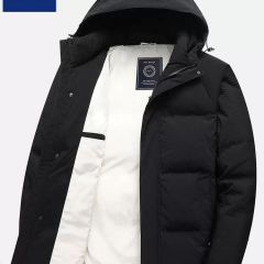 罗蒙羽绒服男冬季加厚短款潮牌防寒保暖袄子休闲简约连帽男士外套 黑色 M 105-120斤